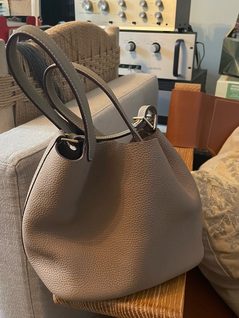 Taupe Pebbled Leather Bag